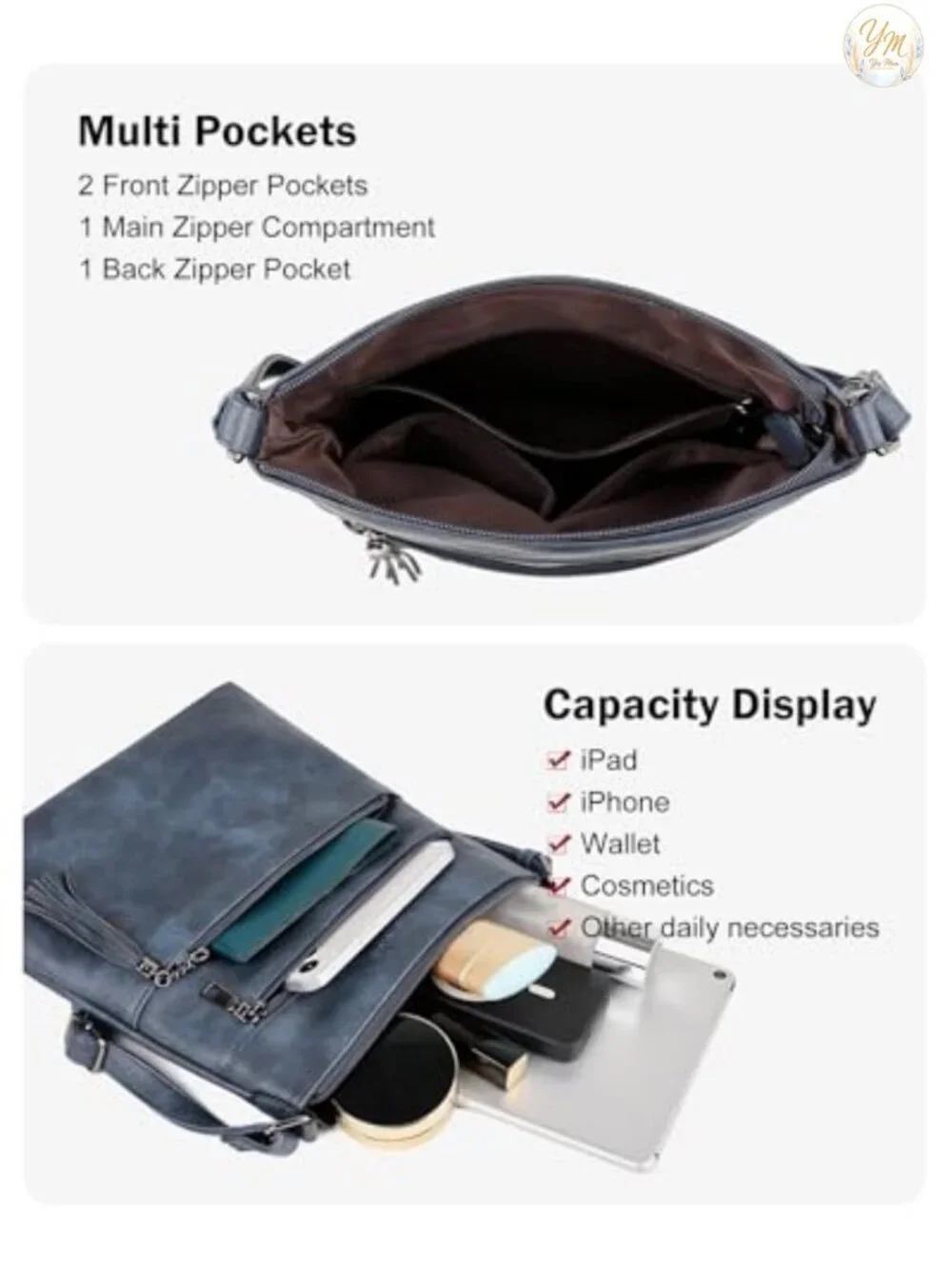 Crossbody Purse for Women, Multi Pocket Vegan PU Leather Bag